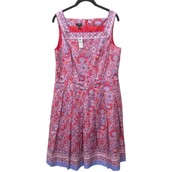 Talbots Sleeveless Fit & Flare Red & Purple Paisley Print Dress (10) - Picture 1 of 5
